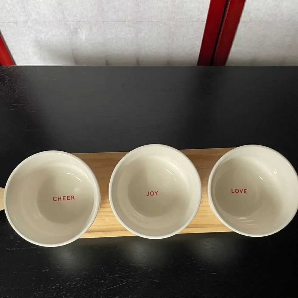 Hallmark Vintage 1970’s Trio of Small Ceramic Serving Bowls on Wooden Block